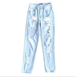 Nasty Gal Light Wash Super Distressed Mom Jeans 2